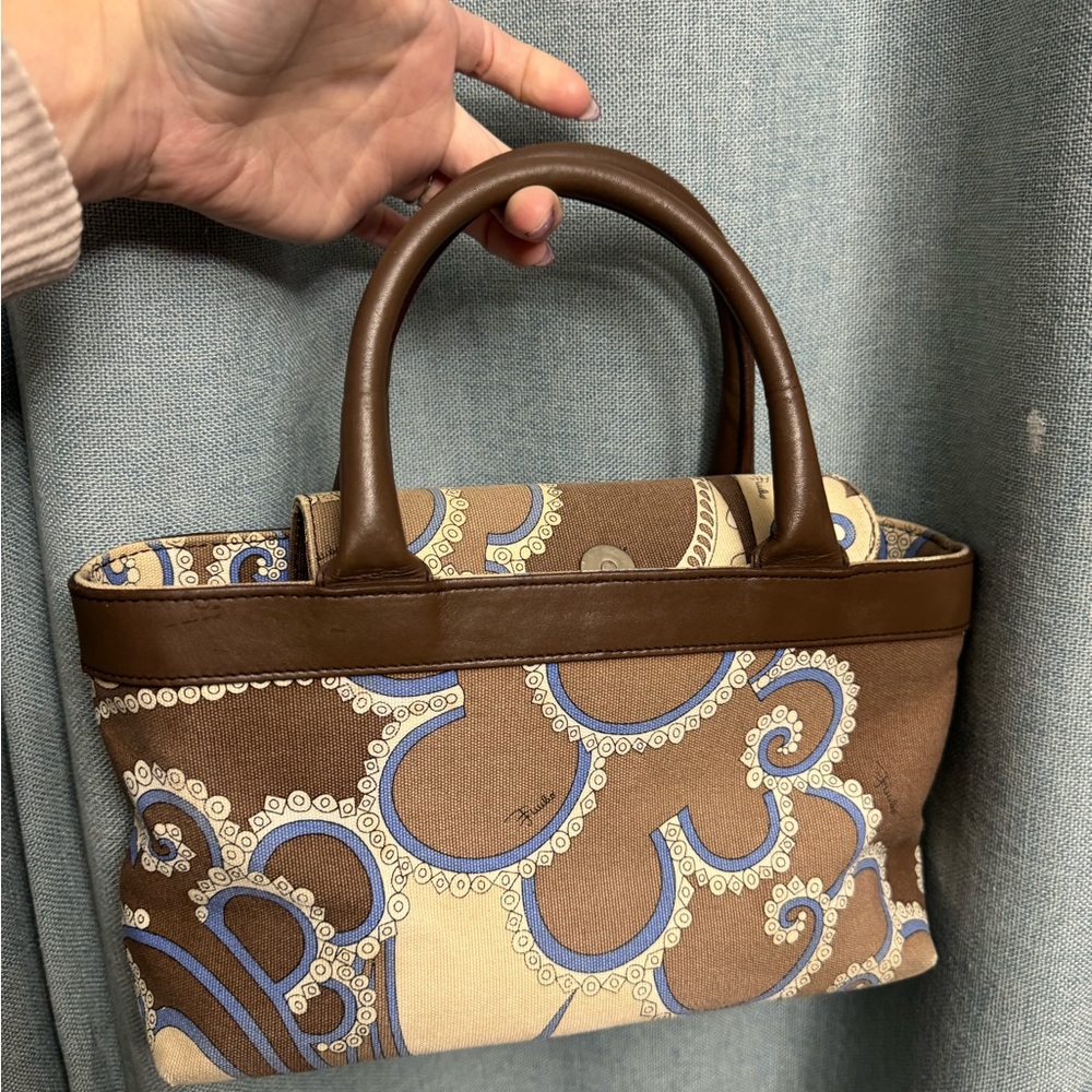 Vintage Pucci mini bag. Blue and brown print - Picture 8 of 11
